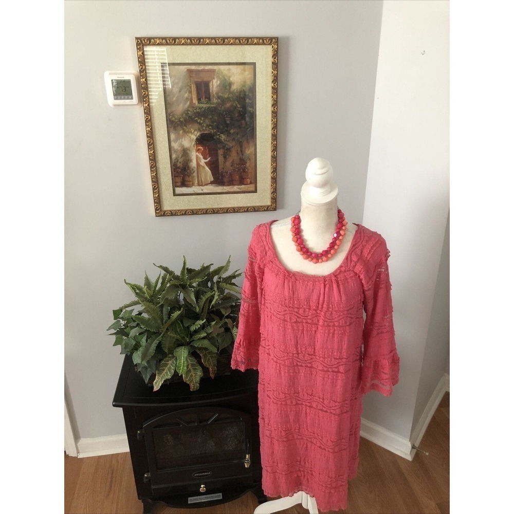 Rabbit Rabbit Rabbit Designs 3/4 Ruffled Sleeves Sheath Dress Size 14 Lace Pink - Picture 3 of 13